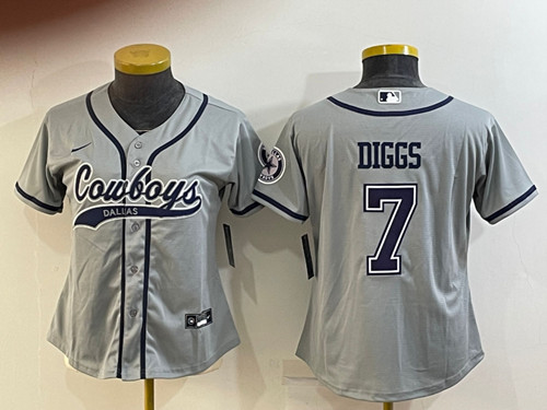 Women's Dallas Cowboys #7 Trevon Diggs Gray With Patch Cool Base Stitched Baseball Jersey(Run Small)